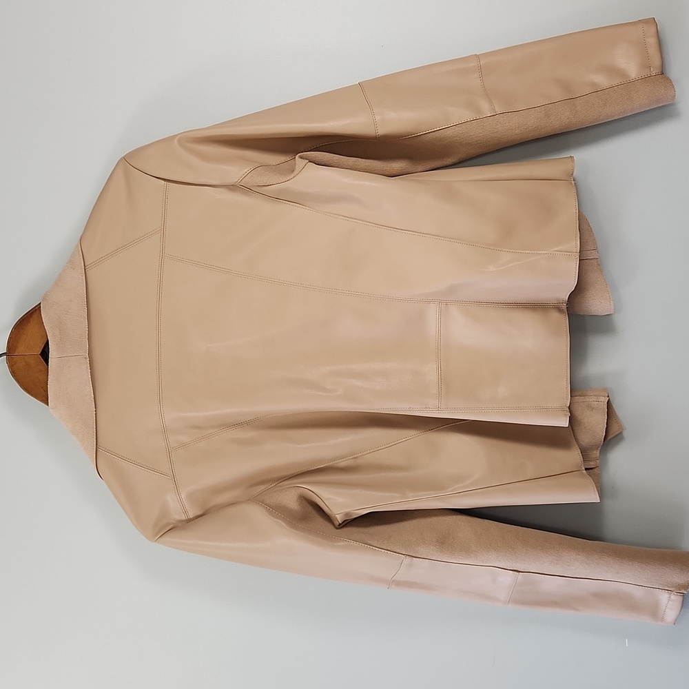Bagatelle Faux Leather Drape Front Jacket – Chic Minimalist Layer - Picture 2 of 13